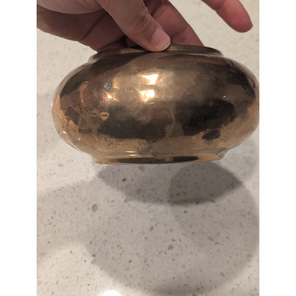 Vtg Hammered Brass Bowl Planter Vase Round Patina Boho Decor - Picture 4 of 14